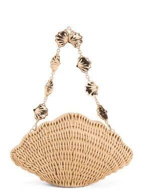 Tommy Bahama Gold Seashell Chain Natural Woven Shell Bag